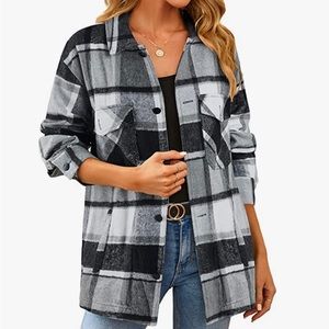 Black & White Plaid Shacket Jacket L